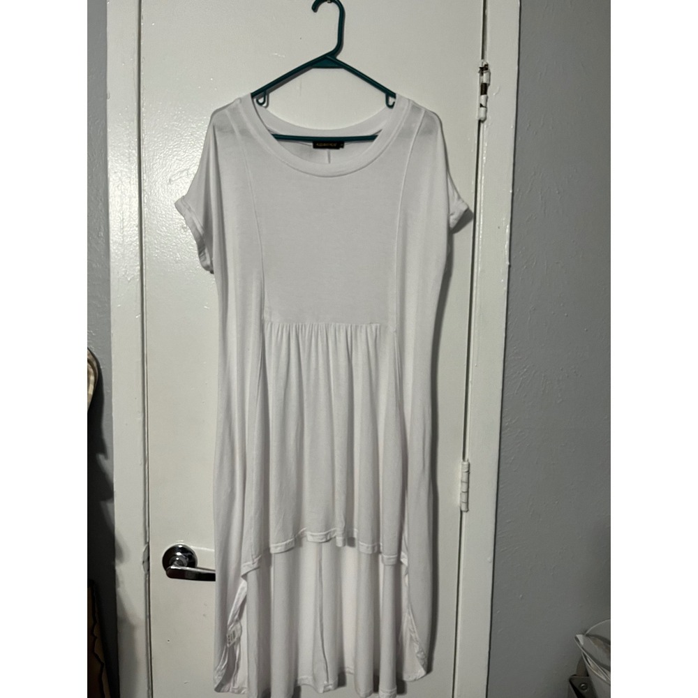 Reborn Womens White High Low T-Shirt Dress Size L Short Sleeve Rayon Spandex